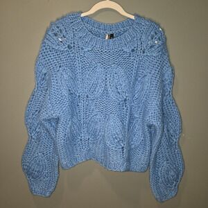 Topshop Chunky Cable Knit Sweater Grannycore Boho, Women's Size 4/6, Blue
